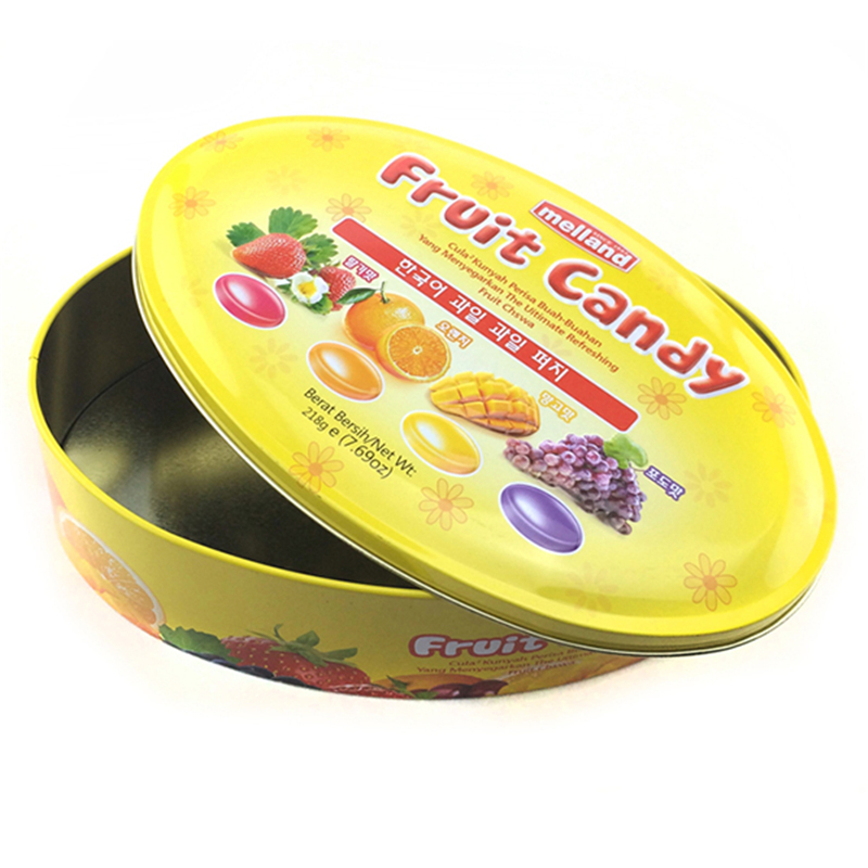 Boîte à bonbons en forme de fruits ovale avec logo en relief