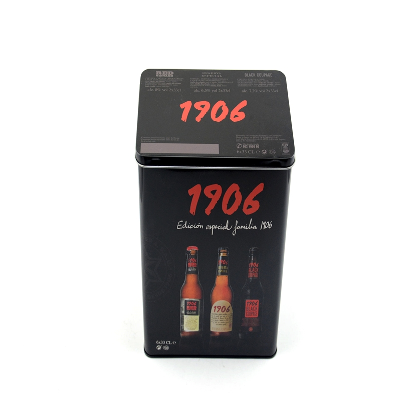 2018 vente chaude rectangulaire boîte en fer blanc pour le vin, emballage de la bière
