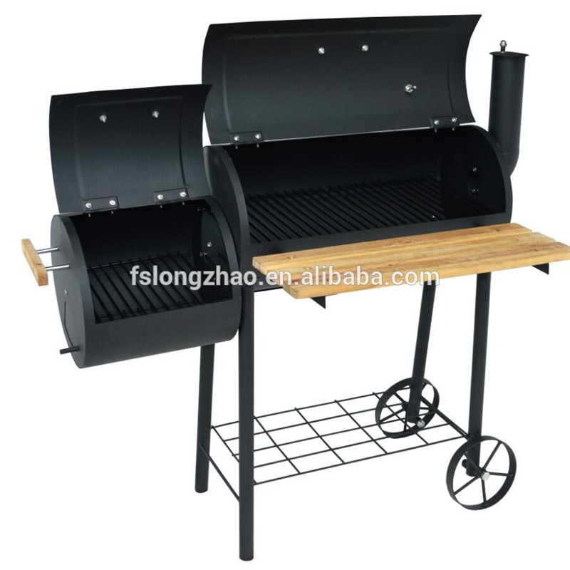 Barbecue de haute qualité à deux, deux ou deux lits avec fumoir de cheminée et table en bois