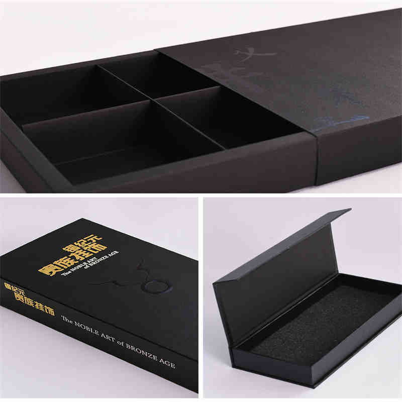Personnalisé imprimé cadeau de boîte de papier noir de haute qualité en carton dur