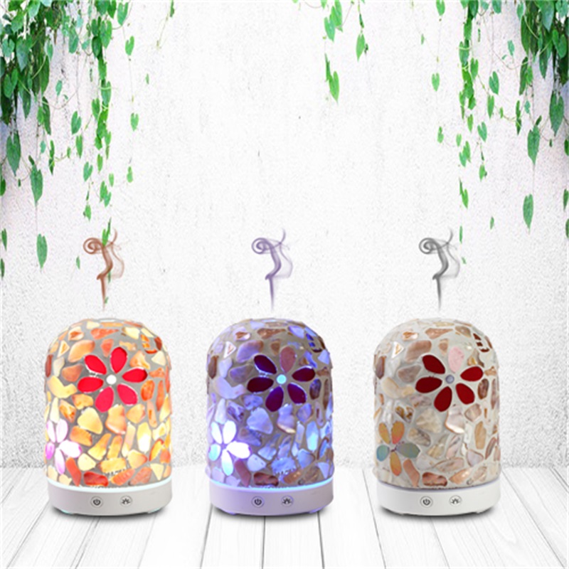 Nouvelle idée de produit 2018 diffuseur d'huile d'arôme de verre de fleur de mosaïque
