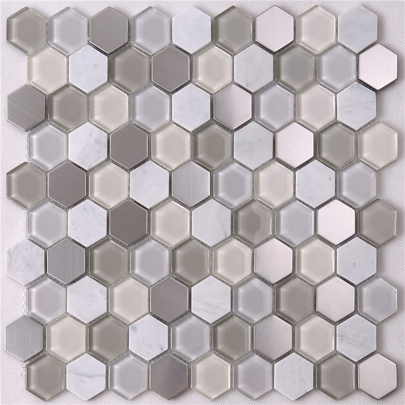 Carreaux de mosaïque en verre en forme de diamant hexagonal