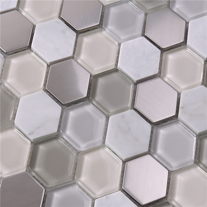 Carreaux de mosaïque en verre en forme de diamant hexagonal