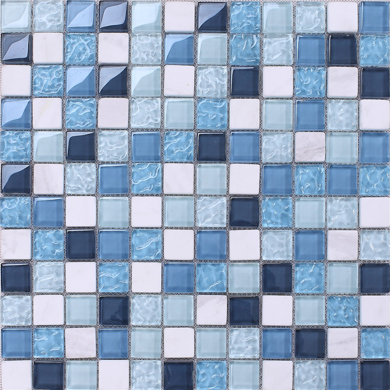 KS205 Carrelage en verre bleu en forme carrée pour la douche de salle de bains