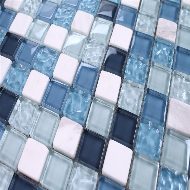 KS205 Carrelage en verre bleu en forme carrée pour la douche de salle de bains