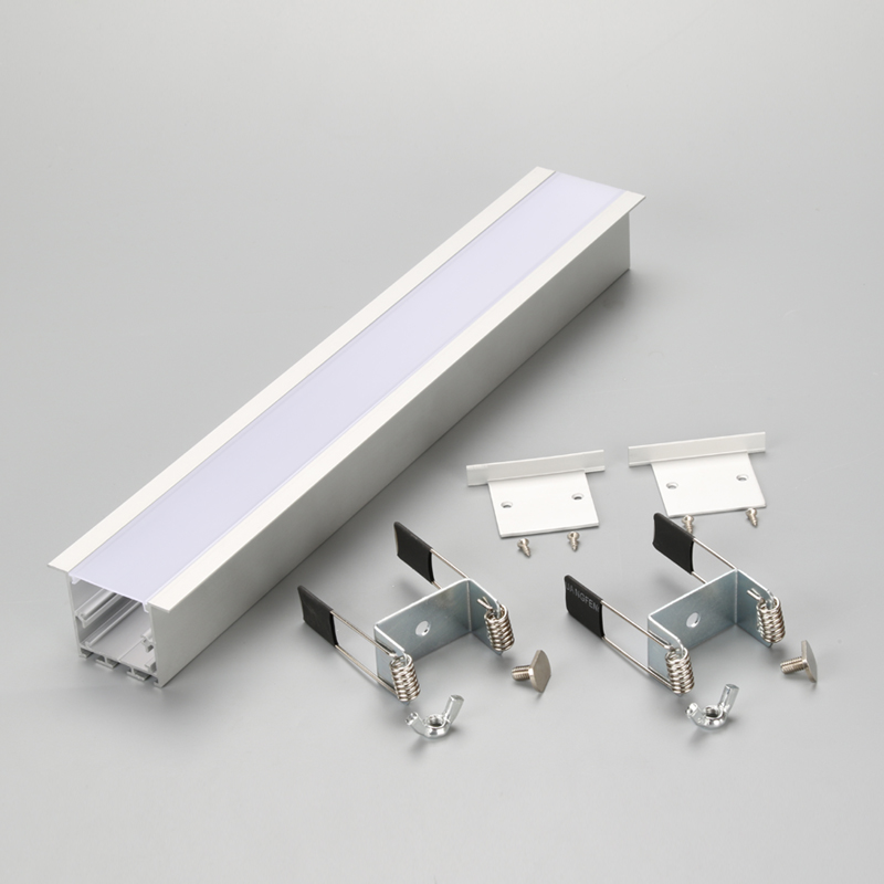 Boîtier d'éclairage linéaire à LED encastré avec capot en plastique dépoli et profil en aluminium