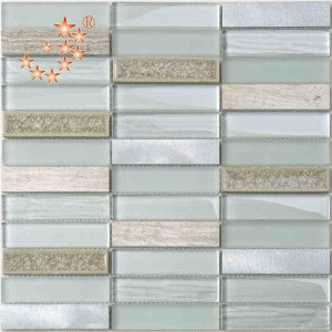 Nouveau produit tuile de verre ondulée bulle de verre bulle de verre Mat mixte de verre céramique carreaux de mosaïque en céramique pour cuisine Splash Retour carreaux de verre cassé arabesque