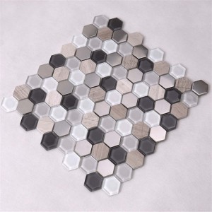 Tuile de mosaïque de verre mélangée chaude d'hexagone en métal de marbre de vente pour la décoration intérieure
