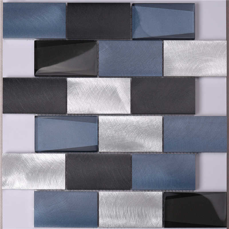Carreaux muraux de cuisine en mosaïque en aluminium bleus