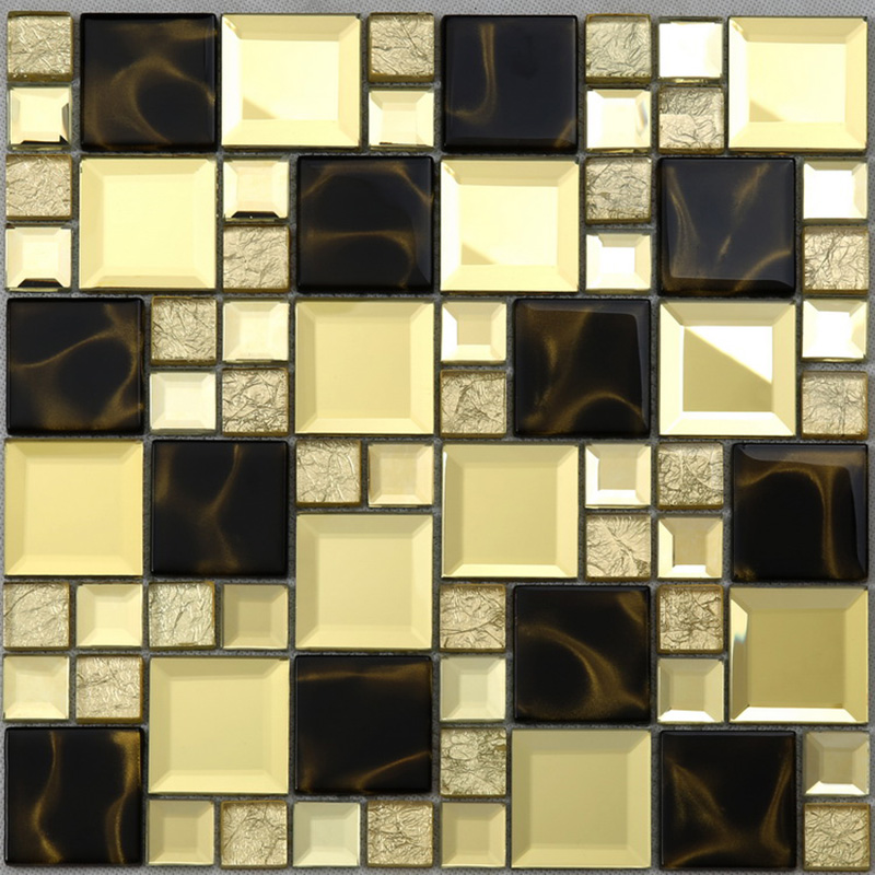 Tuile de verre de mosaïque de miroir biseautée d'or de décor de mur de matériau de construction brillant