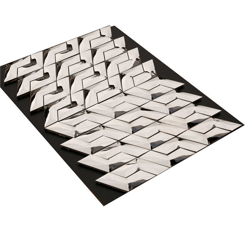 Carreaux de mur en mosaïque en métal miroir argent effet 3D