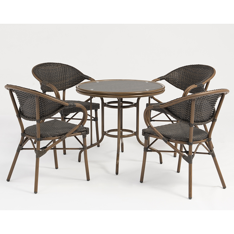 ensemble de mobilier de table en rotin en aluminium imitation grain de bambou et verre trempé
