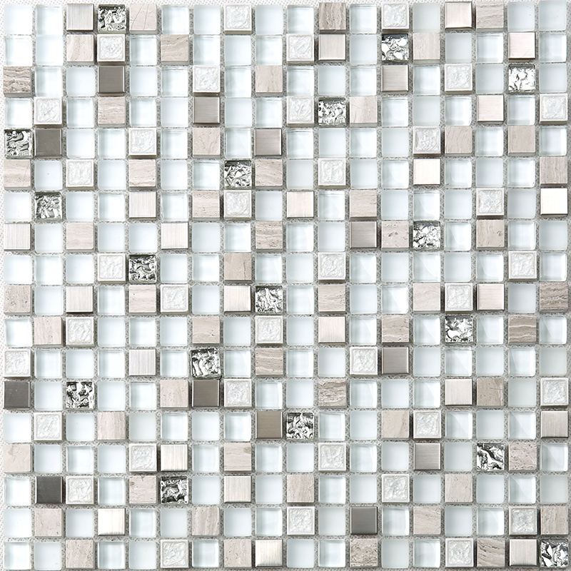 Tuiles de mosaïque en pierre de métro mélangées en verre blanches superbes pour le mur de salle de bains