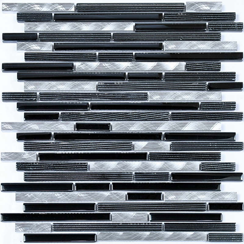 Tuile de mur de décoration de mosaïque en verre et en acier de cristal mélangé aléatoire de bande à la mode de conception