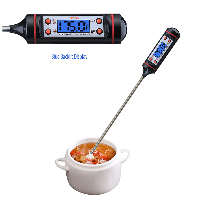 Thermomètre de BBQ de rétroéclairage bleu de feuille d'acier inoxydable de famille électronique pour la cuisson