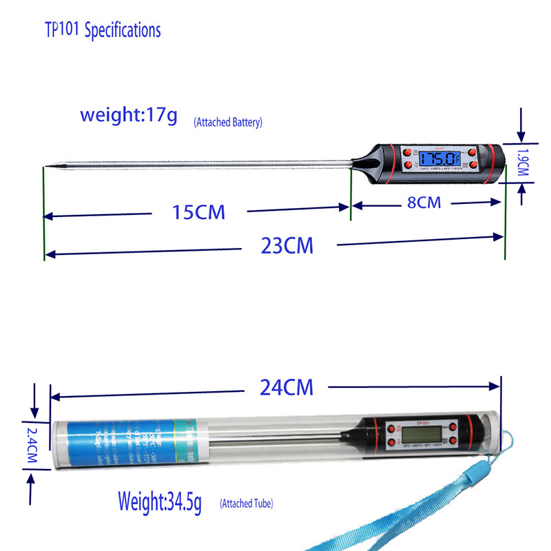 Thermomètre de BBQ de rétroéclairage bleu de feuille d'acier inoxydable de famille électronique pour la cuisson