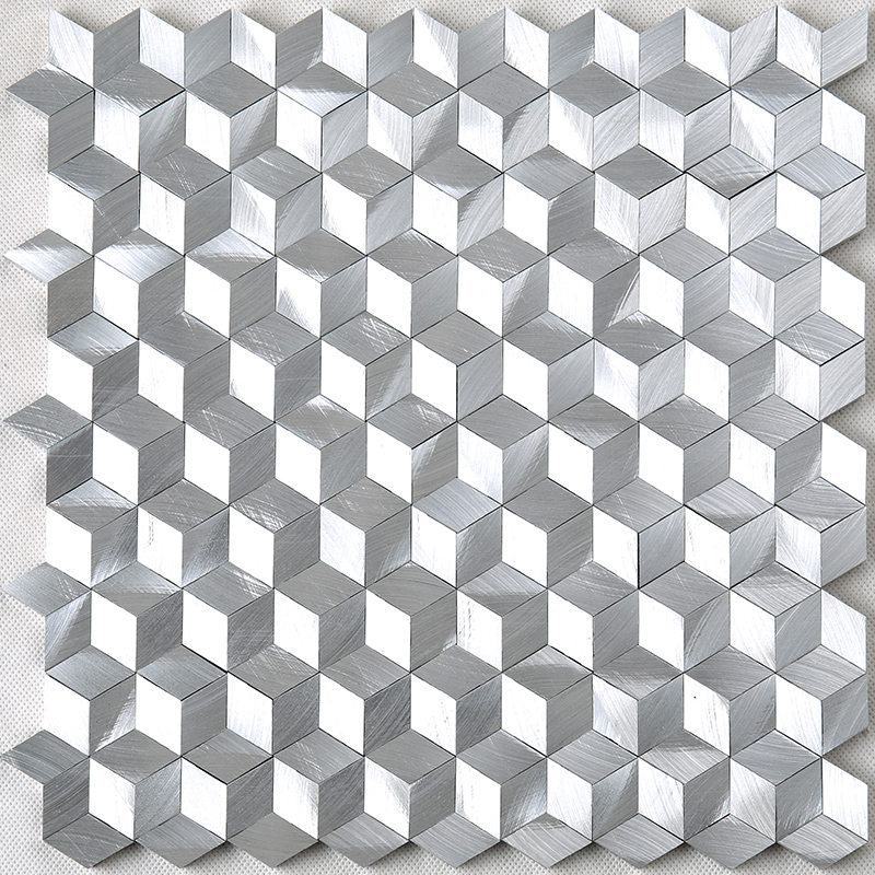 Tuile de mosaïque en aluminium blanche argentée d'hexagone de forme de diamant d'effet 3D pour le mur de décoration