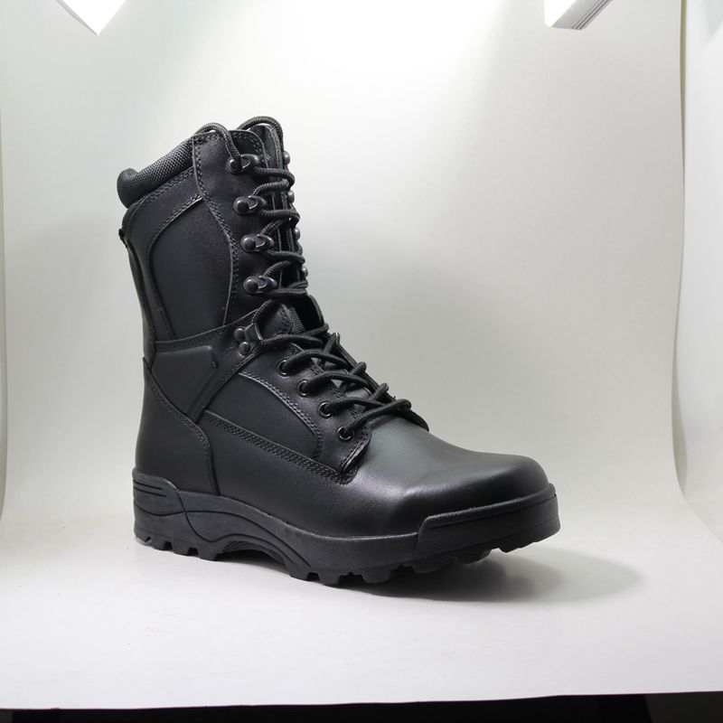 Bottes militaires de combat en cuir véritable pour hommes avec fermeture à glissière