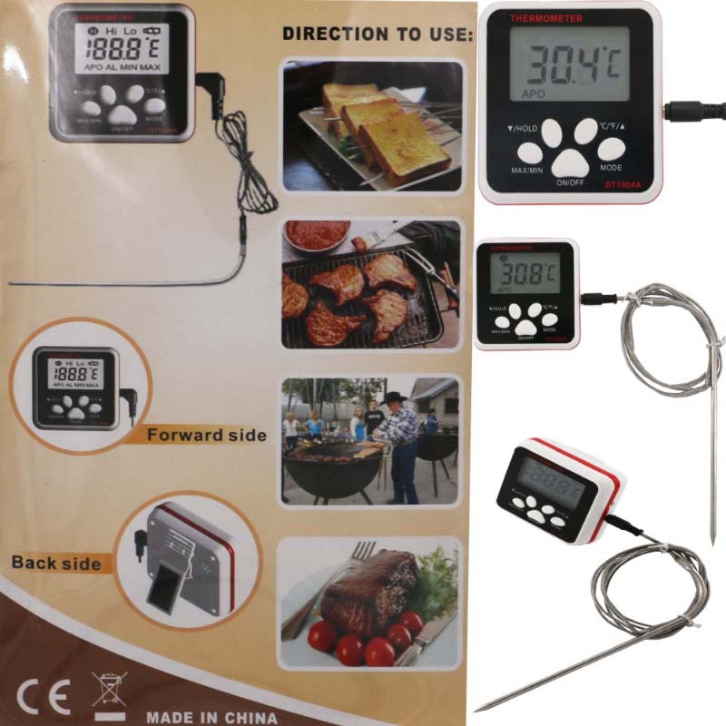 Thermomètre numérique pour aliments avec écran à lecture instantanée avec affichage à cristaux liquides et écran LCD avec sonde en acier inoxydable
