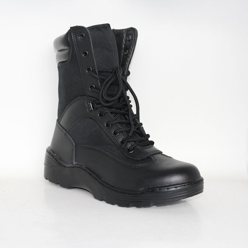 Botte tactique haute armée en cuir enduit PU avec haute cheville noire