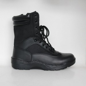 Botte tactique haute armée en cuir enduit PU avec haute cheville noire