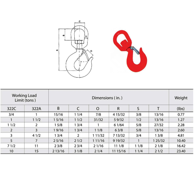 Crochet pivotant en acier allié 322A avec loquet