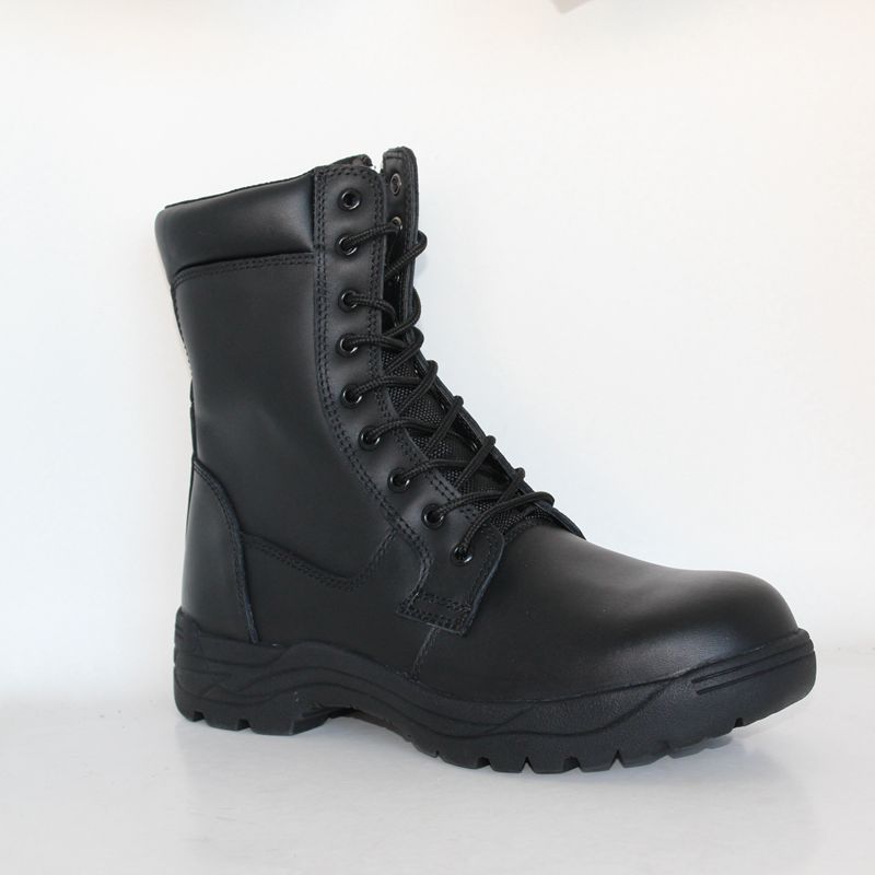 Bottes de combat militaires noires en cuir pleine fleur