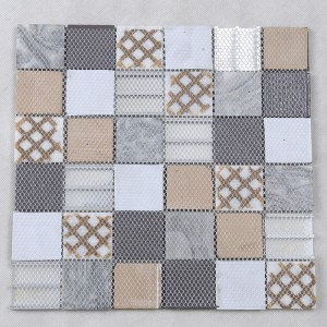 Tuile de mosaïque en verre de marbre mélangée en métal en aluminium de la dernière conception pour des murs de dosseret de cuisine