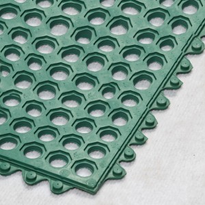 Couleur verte Matelas de cuisine anti-fatigue Tapis de sol en caoutchouc avec trou de drainage