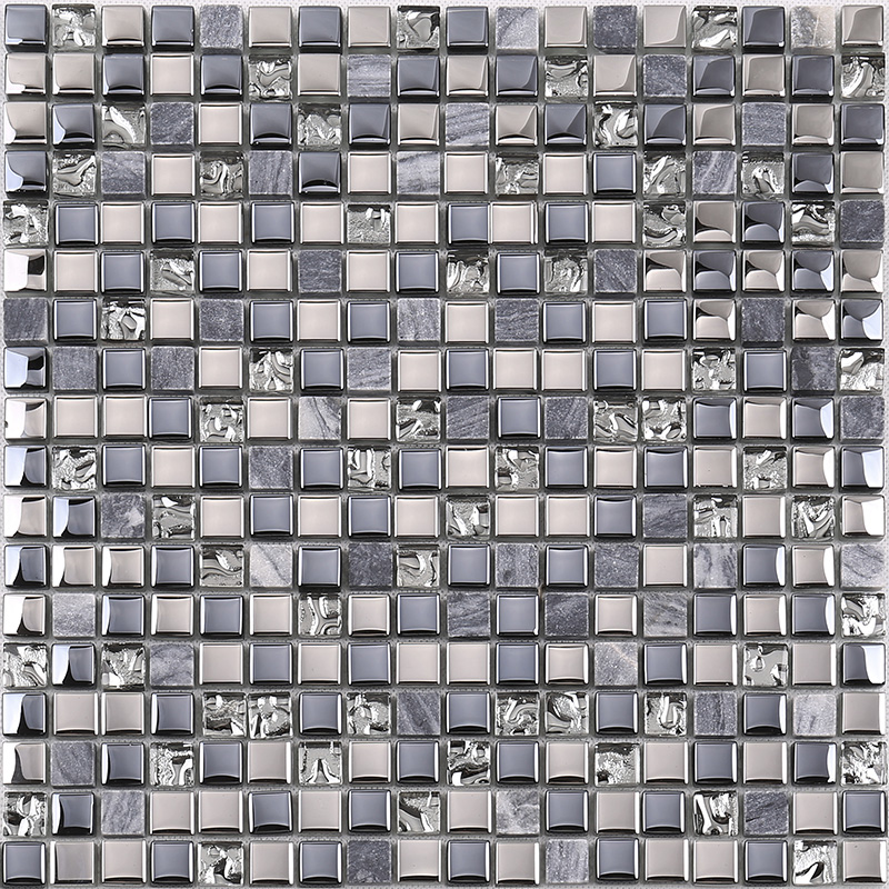 Haute Qualité Dernière Conception Cristal Verre Cristal Mosaïque Mix Pierre Métal Pour Cuisine Dosseret Tuile Murale Noir Brillant