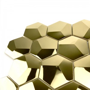 Le miroir hexagonal de tuiles de mosaïque d'or 3D dalle la mosaïque en métal pour la crédence de cuisine / décoration de salle de bains
