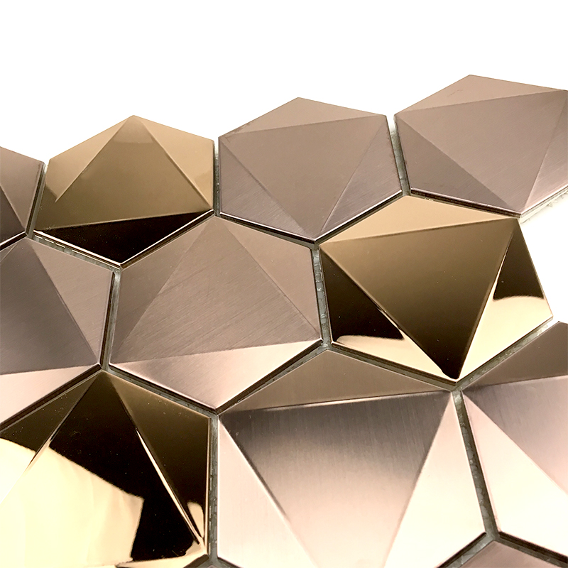 La mosaïque de tuiles d'acier inoxydable de l'hexagone 304/316 de l'or 3D 3D pour la décoration de mur