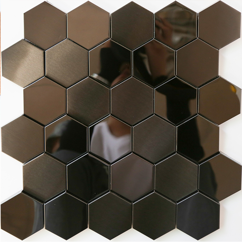Mosaïque noire 3D tuiles tuile de dosseret de salle de bains de cuisine d'acier inoxydable de métal d'hexagone
