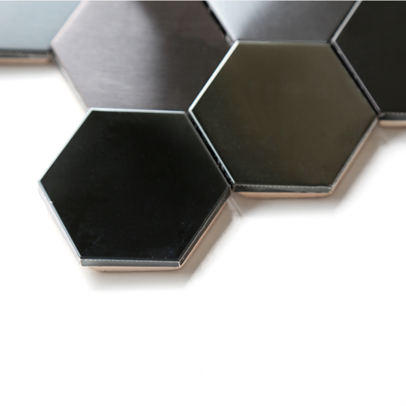 Mosaïque noire 3D tuiles tuile de dosseret de salle de bains de cuisine d'acier inoxydable de métal d'hexagone