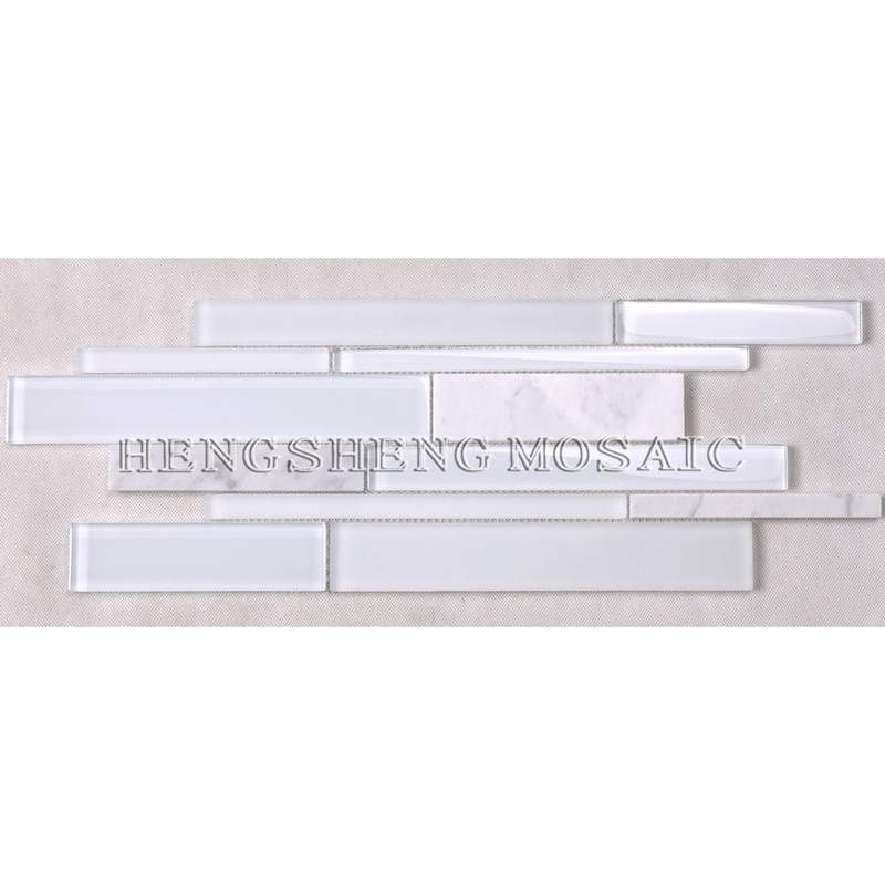 HSD131 Vente Chaude Dernière Conception Blanc Marbre De Carrare Mélangé Verre Mosaïque Cuisine Backsplash Subway Tile