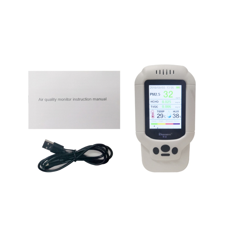 Détecteur de gaz portable PM2.5 PM1.0 PM10 HCHO TVOC Détecteur d'air AQI avec température et humidité