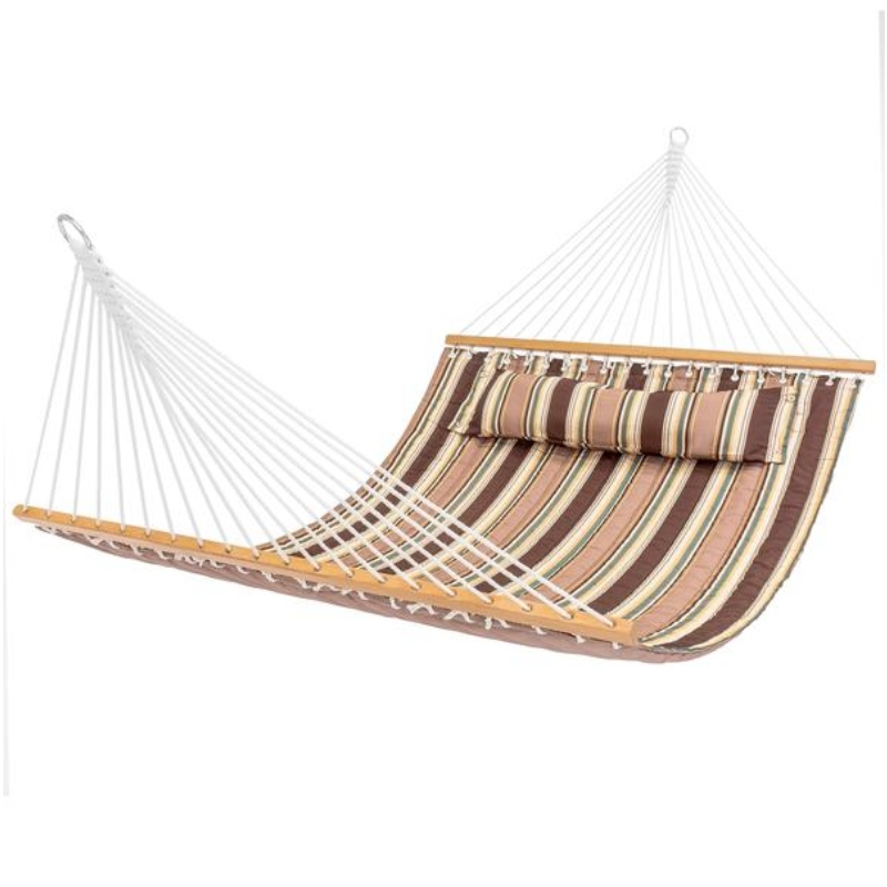 Hamac brésilien double couche avec lit en bois pour deux personnes pour le jardin, le porche, les usages extérieurs et intérieurs, tissu de coton tissé doux pour un confort suprême, fait à la main