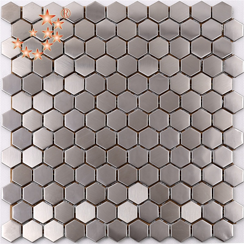 SA16 Premium Haute Qualité Hexagone Acier Inoxydable Métal Mosaïque Cuisine Éclaboussure Arrière Tuile