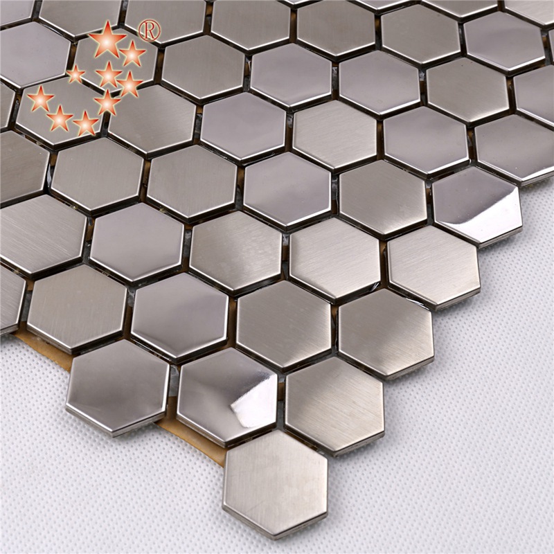 SA16 Premium Haute Qualité Hexagone Acier Inoxydable Métal Mosaïque Cuisine Éclaboussure Arrière Tuile