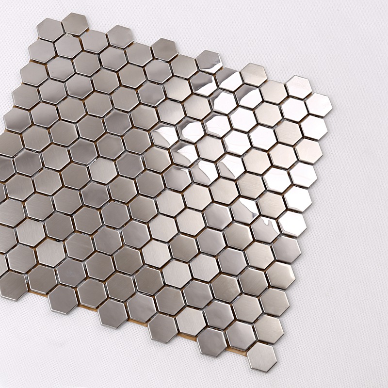 SA16 Premium Haute Qualité Hexagone Acier Inoxydable Métal Mosaïque Cuisine Éclaboussure Arrière Tuile