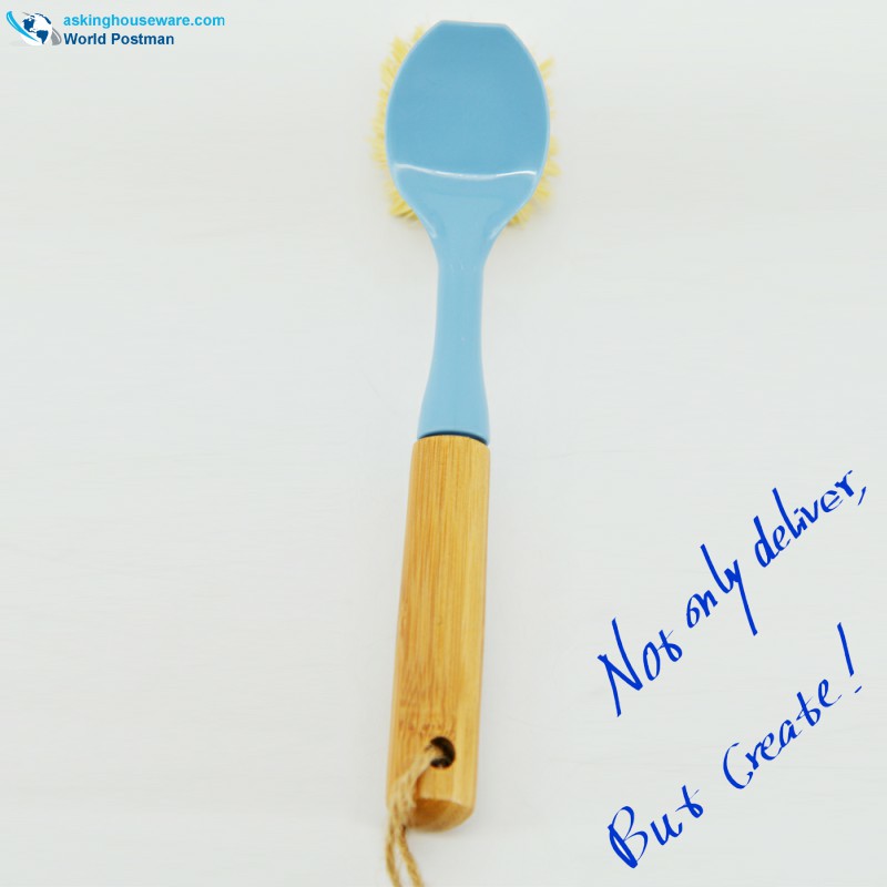 Akbrand - Brosse de nettoyage pour vaisselle en bambou, couleur bleu ciel
