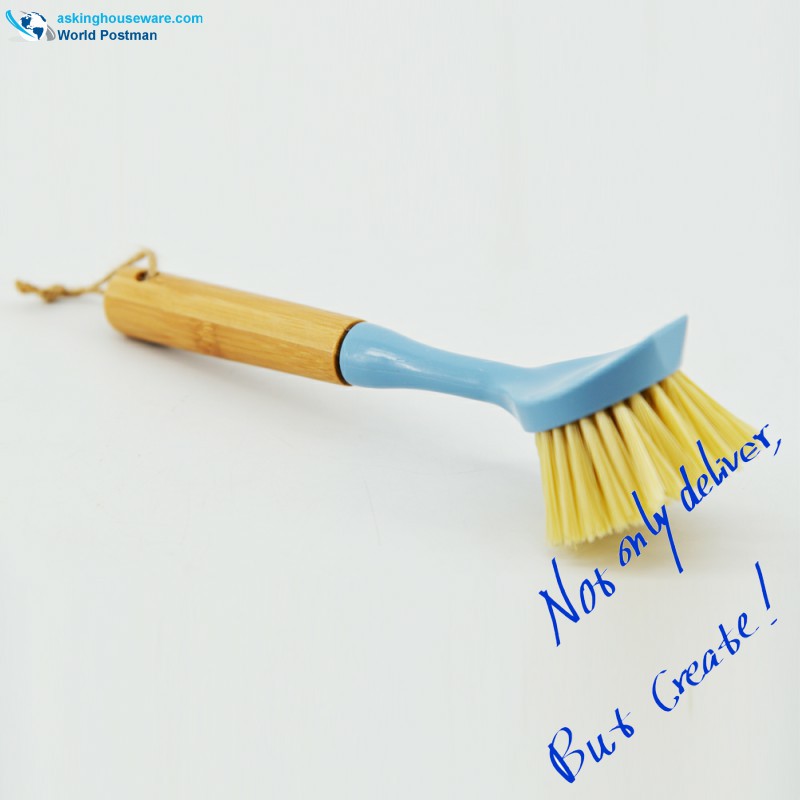 Akbrand - Brosse de nettoyage pour vaisselle en bambou, couleur bleu ciel