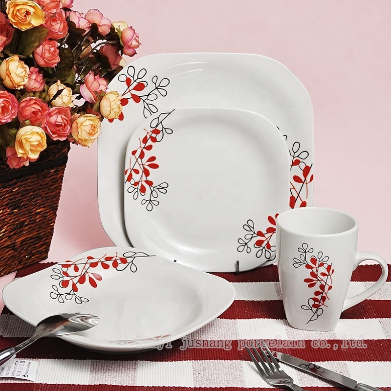 Service de table en porcelaine de 16 pièces avec décalcomanie