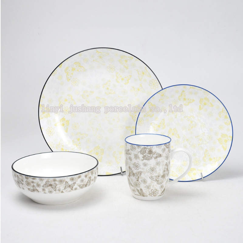 Service de table coupé en porcelaine de 16 pièces de table avec décalcomanie d'impression