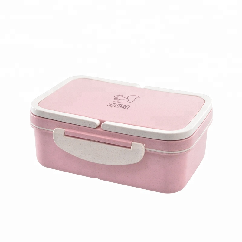 Boîte à lunch Bento écologique et portative pour enfants avec compartiment à 3 compartiments et paille de blé sans BPA