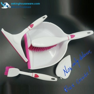 Akbrand avec décoration en forme de coeur Pelle à poussière Balai Fenêtre Raclette Brosse à récurer Brosse de nettoyage 4in1 Ensemble d'outils de nettoyage