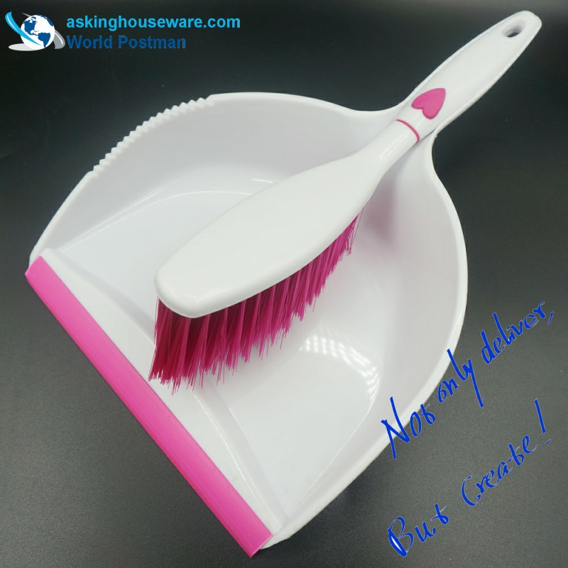 Akbrand avec décoration en forme de coeur Pelle à poussière Balai Fenêtre Raclette Brosse à récurer Brosse de nettoyage 4in1 Ensemble d'outils de nettoyage