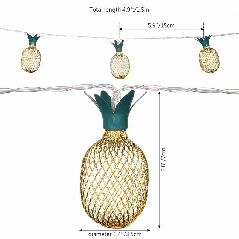 Guirlande lumineuse à DEL d'ananas blanc chaud, 10 DEL
