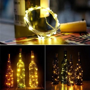 Lumières chaudes de liège de vente pour la bouteille de vin, Lumières de bouteille de vin 6.5ft 20 LED Lumières de liège de vin pour le verre Mason Jar juste