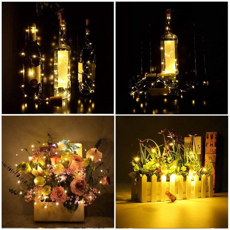 Lumières chaudes de liège de vente pour la bouteille de vin, Lumières de bouteille de vin 6.5ft 20 LED Lumières de liège de vin pour le verre Mason Jar juste
